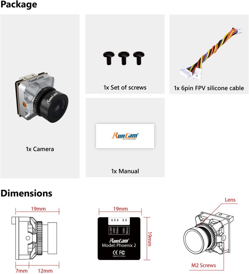 RunCam Phoenix 2 Micro FPV Camera 1000TVL FOV 155° Super Global WDR Day&Night Freestyle Cam with 2.1mm Lens 4:3/16:9 Switchable for FPV Drone,etc. - Image 3